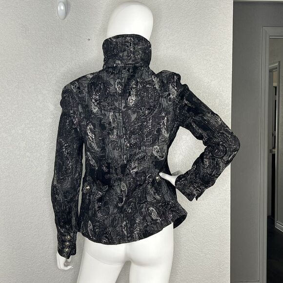 Vtg 80s Size 10 Jacket Coat Jacquard Metallic Fairy Goth Sparkle Artsy Unique - Picture 5 of 10